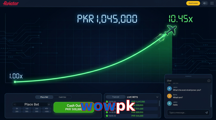 Main screen of Wowpk aviator page for PK players